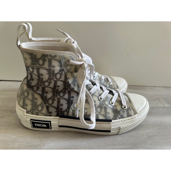 Dior High Top Sneakers Transparent Monogram Canvas Leather‎ Trim sz 40